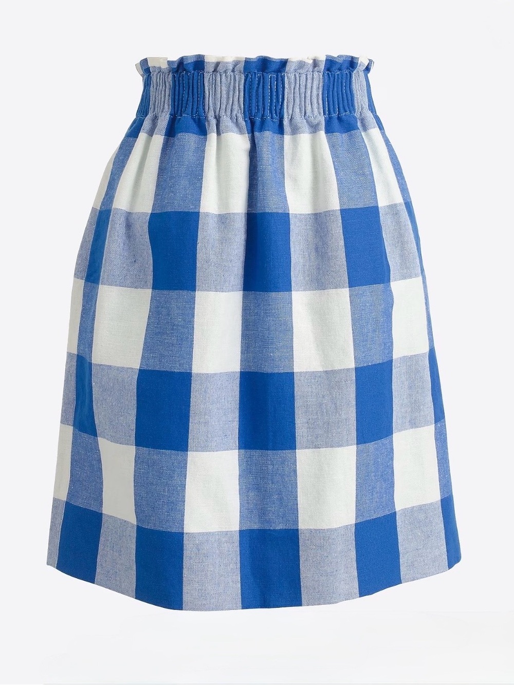 J.Crew Linen-Cotton Mini Skirt blue & white oversized gingham checkers sz S EUC - Picture 1 of 14